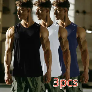 3-Pack Men's Tank Top - Breathable, Quick-Dry Sleeveless Shirt, Suitable for Summer Gym, Running, and Training, Crew Neck, Polyester Fiber, Clothes Comfortable Breathable Quick Dry Baggy For Workout Training Gym