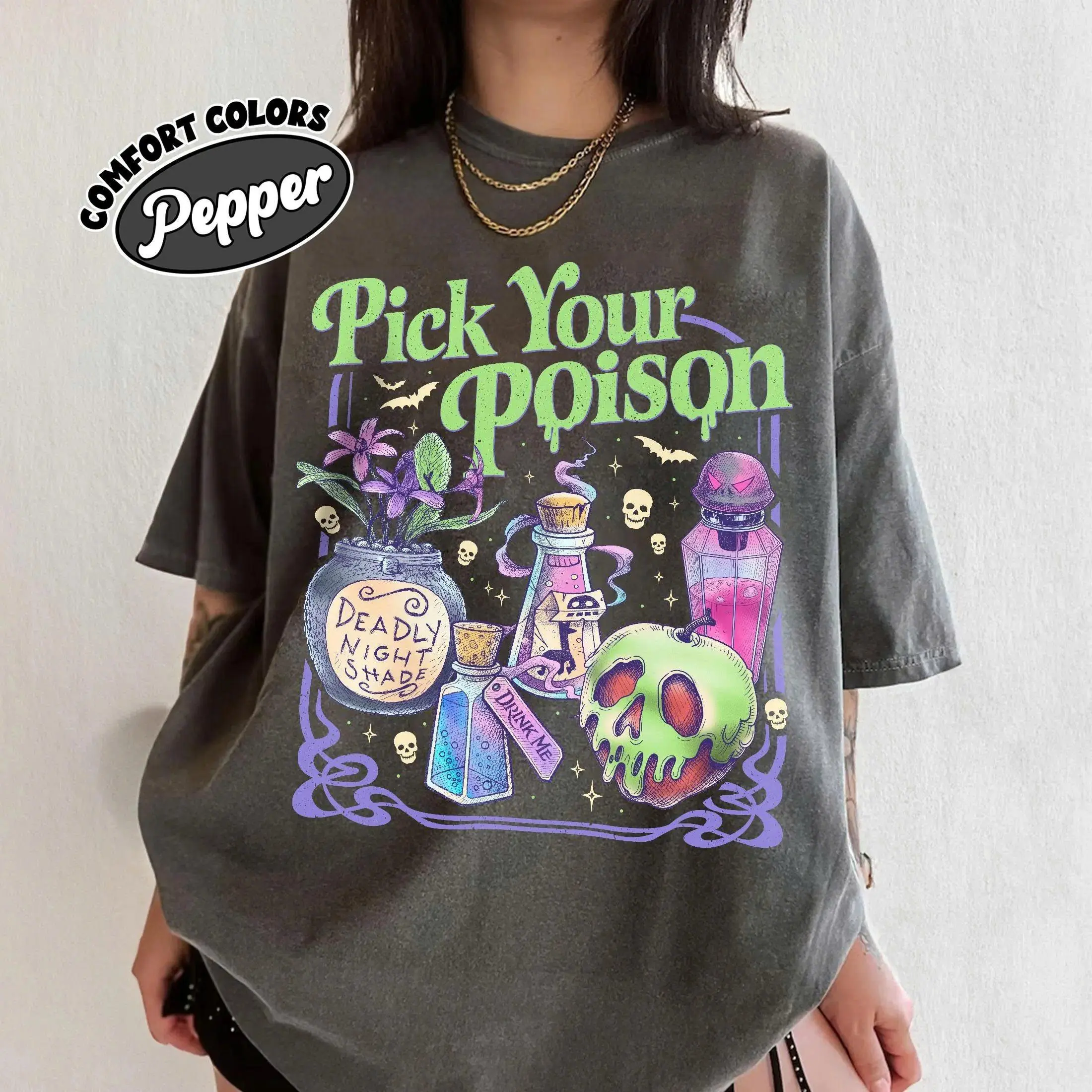Pick Your Poison Vintage Comfort Colors Shirt, Princess Halloween TShirt, Kuzco Poison Apple Tee, Spooky Season, Villain Spooky Gift, Trendy Halloween Apparel