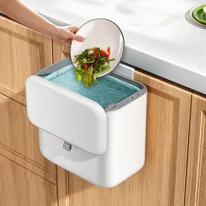 2.6 Gallon Hanging Compost Bin for Kitchen, Small Trash Can with Lid for Countertop Under Sink or Cabinet Door, Indoor Outdoor Food Waste Garbage Bin for Bathroom RV Office, White