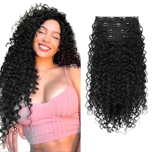 AISI HAIR 20" Curly Synthetic Clip-In Hair Extensions for Women | Natural Look & Affordable Volume Boost | Multiple Shades Available | Easy Application Wavy Hairpieces
