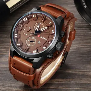 Men Leather Strap Quartz Casual Sports Wristwatch