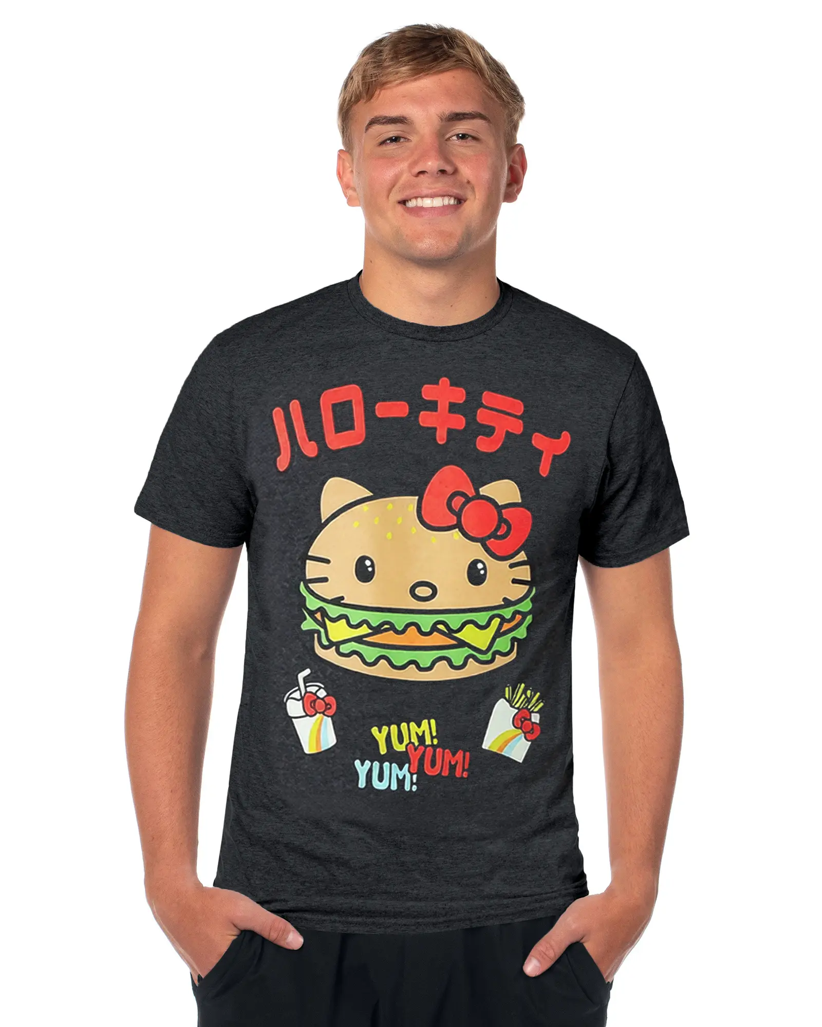 Hello Kitty Shirt Men's Cheeseburger Yum Yum Yum Short Sleeve Tee