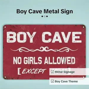 Boy Cave Metal Sign 'girls Not Allowed Except Mom' for Teen Boy Bedroom Door Wall Decoration, Personalized Decor, Boys Room Door Wall Hanging Ornament