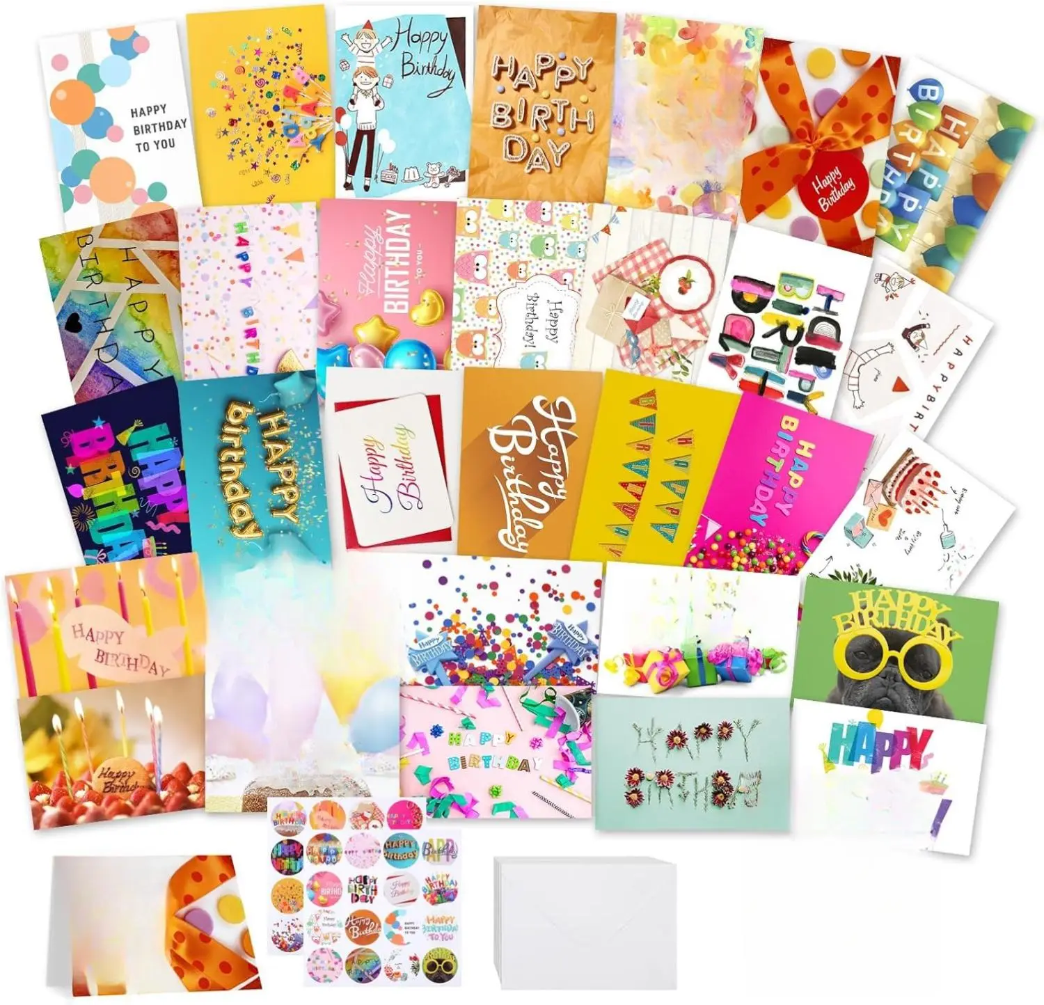 32 PCS Bulk Happy Birthday Greeting Cards with Envelopes - 4x6 Assorted Office Stationery Cards, Funny, Birthday-Themed, Pre-Loaded, Whimsical, Birthday Card Funny, Birthday-Themed Greeting Cards