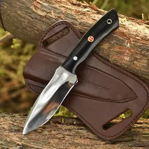 Premium Fixed Blade Hunting Knife | Black Resin Handle | Razor Sharp Steel Blade | Leather Sheath Included | Outdoor Camping & Survival Knife
