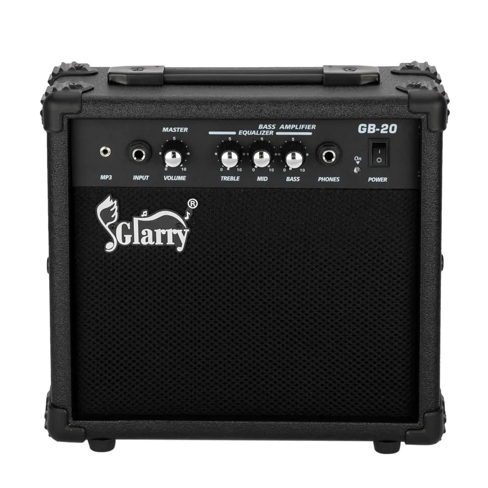 Glarry 20W Electric Bass Amplifier - 20w Rock Sound Watts, Compact Fits Practice Spaces, 1/8" Aux Input, Portable Plastic Amplifier Audio System Noise-Reducing Speaker for Rock Music, Bass+Treble Tuning