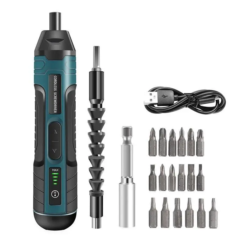 Cordless Electric Screwdriver Set 20 Metal Bits, Max 5N.m, 4 Torque Settings, 1300mAh Battery, LED Light Power Screwdriver Kit for Furniture/Computer/Electrical Repairs Bedroom Must-haves Tools