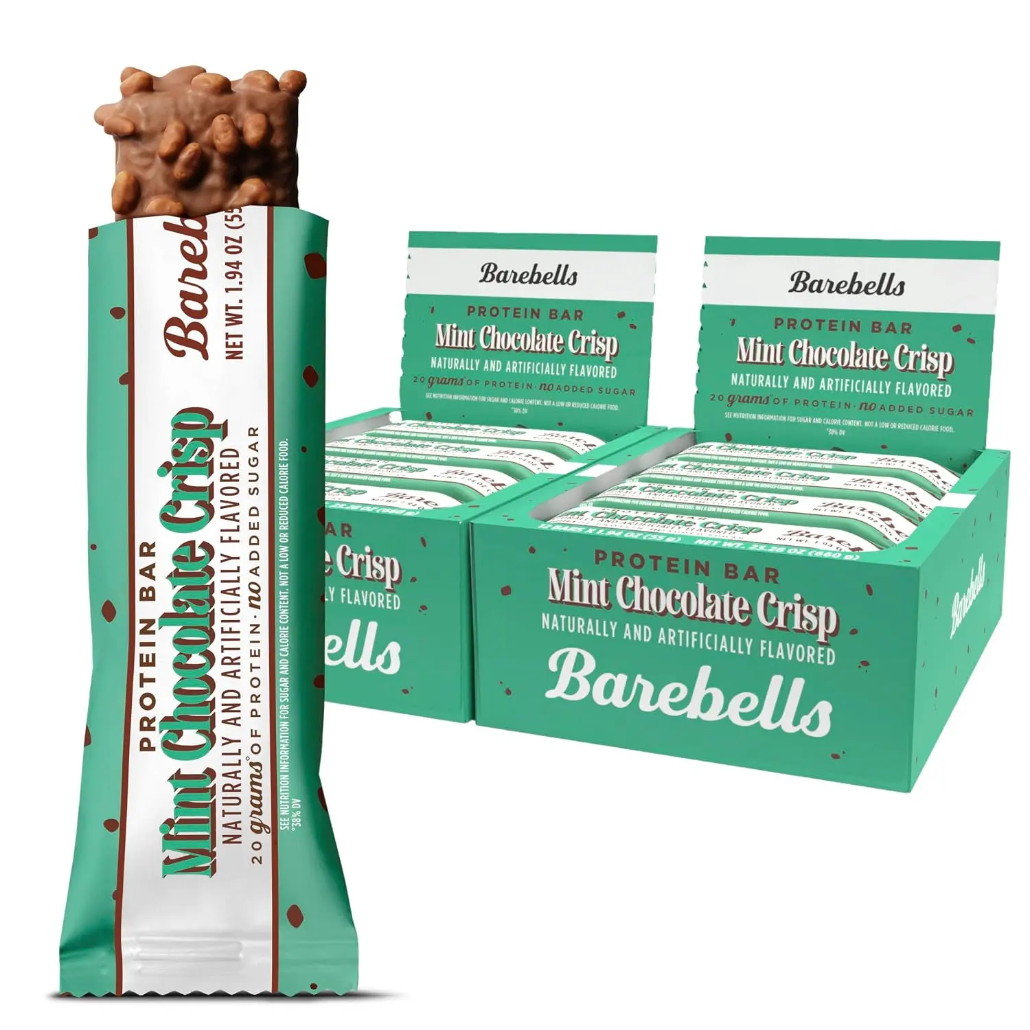 Barebells Mint Chocolate Crisp Protein Bar – 20g Protein – No Added Sugar – 12 Count x 55g High Protein Snack – Post Workout Snack (Pack of 2)
