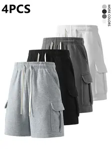 4-pack men’s shorts with belt and tie design; multifunctional shorts are a wardrobe essential for men, suitable for summer along with other multifunctional shorts and loose-fit shorts.