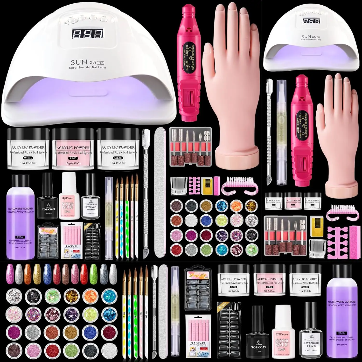 Nail Care Gel Nails Starter Kit for Beginners - Acrylic Liquid Set, Practice Hand, UV Lamp, Drill for Home Salon Use, Gel Nails Kit