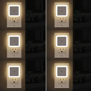Night Light Plug-In Wall Mounted LED Night Lamp, Warm Home Lighting, Home Decor Lighting, Energy Efficient, 6 Piece Set, Wall Mount Design, Bedroom Bathroom Hallway Use