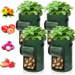10 Gallon 4 Pack Plant Bags with Lid and Handle, Plant Bags for Potatoes Vegetables Flowers Herbs, Outdoor Garden Use, Garden Grow Bags, Planting Bags