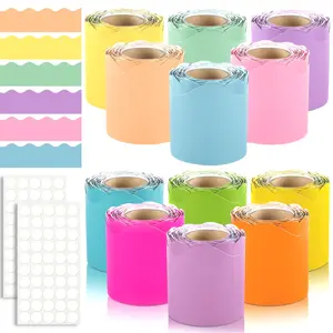 6 Rolls Non-Adhesive Scandinavian Style Bulletin Board Border Set, 10M (32.8Ft) Each | Tear-Resistant, Waterproof, Trimmable Paper Border, for Classrooms, Homes & Party Decor
