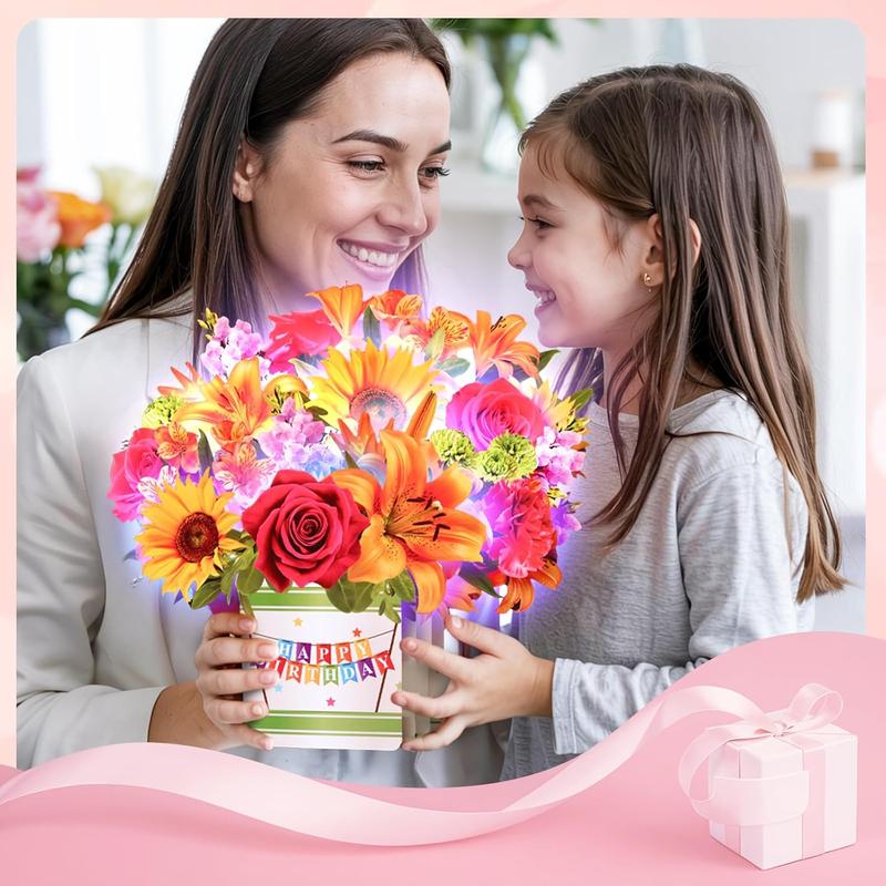 Happy Birthday Card for Women 10Inch Life Sized Forever Sunflower Bouquet with Light and Music 3D Popup Greeting Card for Wife Mom Daughter Sister