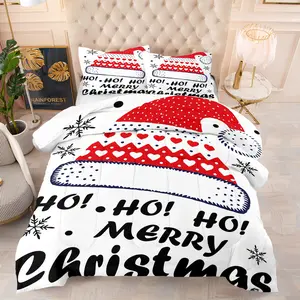 Christmas Hat Print Quilt Set, Adult Bedroom Christmas Decoration, Includes 1 Quilt and 1 or 2 Coreless Pillowcases