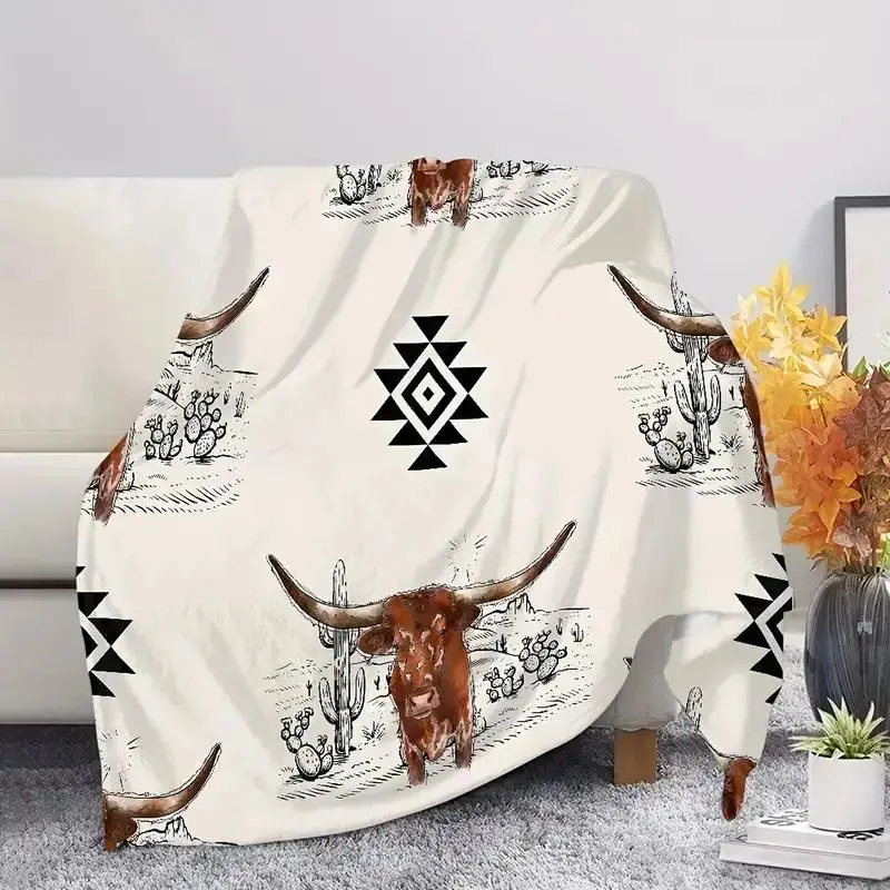 Cute Cow Print Flannel Blanket, Cartoon Pattern Soft Comfortable Throw Blanket, Warm Air-conditioning Quilt for Home Office Travel