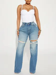 Remi Ripped Stretch Baggy Jeans - Medium Wash