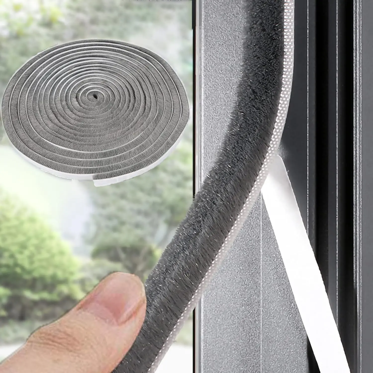 Multi-Size Self-Adhesive Woven Fabric Weather Stripping for Slide Door, 0.35 in Height Non-Locking Aftermarket Draught Excluder Seal, Energy-Efficient Soundproof Insulation Filler with Waterproof Sealants for Frames