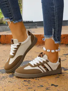 Women's Retro Leopard Print Sneakers, Medium Width, Open Toe, PU Leather, Rubber Sole, Casual Sporty Shoes, Sizes 36-43