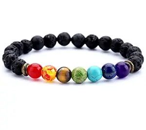 MZA Body Store - 8mm Lava Rock Aromatherapy 7 Chakra Essential Oil Diffuser Bracelet Elastic Natural Stone Yoga Beads Bracelet Men Women