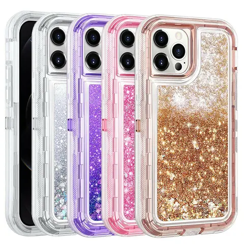 Shockproof Bumper Case, Detachable Sparkly Glitter Liquid Defender Cover for iPhone 18 Pro Max 17 16 15 14 13 12 11 wi Protection, Drop Proof Design, Easy Installation & Touchscreen Compatibility, Teen Girl Back-to-School Accessory