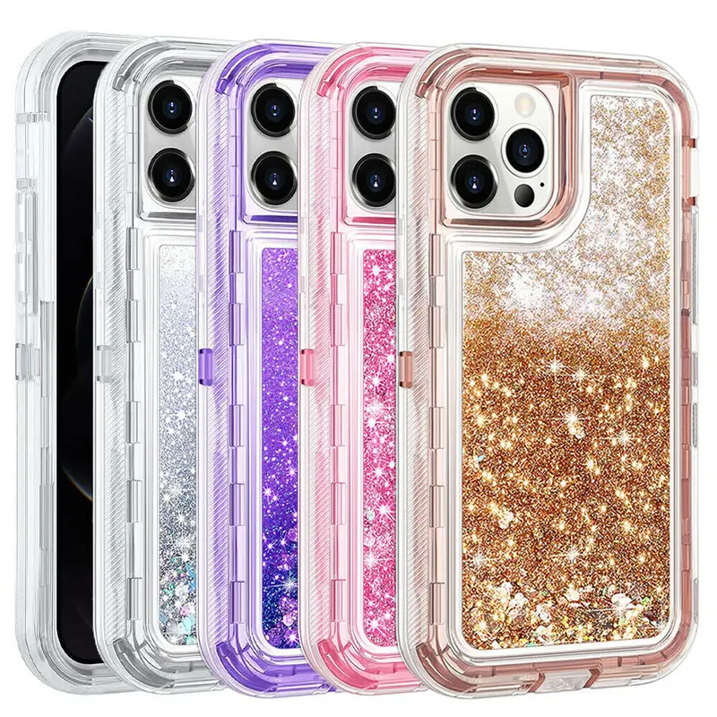 Shockproof Bumper Case, Detachable Sparkly Glitter Liquid Defender Cover for iPhone 18 Pro Max 17 16 15 14 13 12 11 wi Protection, Drop Proof Design, Easy Installation & Touchscreen Compatibility, Teen Girl Back-to-School Accessory