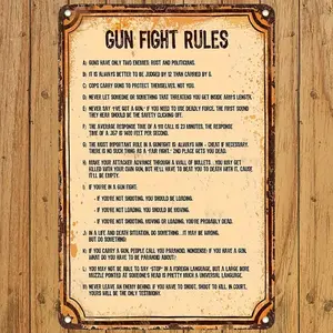Vintage Western Gunfight Rules Metal Tin Sign - 8"x12" Rustic Wall Decor for Home, Bar, Cafe, Garage - Indoor & Outdoor Use, Easy Installation, No Power Needed, Antique Style with Distressed Finish, Vintage Metal Tin Sign