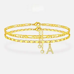 Letter Layered Ankle Bracelets for Women, Dainty Initial Pendant Anklet Set, A-Z Initials, Hypoallergenic & Waterproof, Adjustable Trendy Foot Jewelry Gifts for Girls