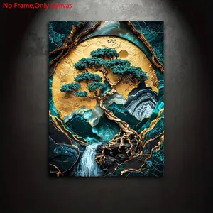 1 piece/set frameless canvas painting print poster,classic landscape art,Abstract Nature Kintsugi Golden Tree of Harmony,perfect gift for Asian culture lovers,ideal gift for bedroom,living room,dormitory hallway,kitchen,mural,wall decoration,room decor