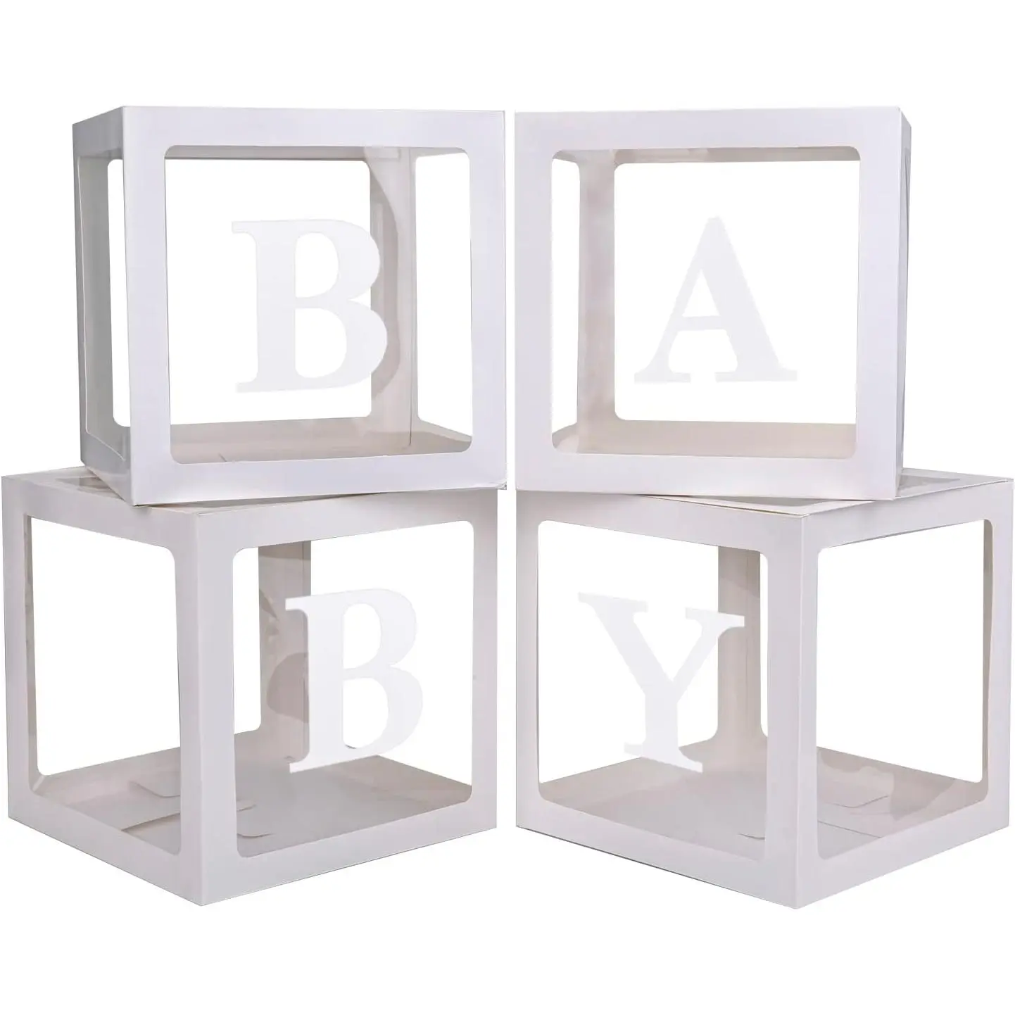 Boxes with 4 count Letters for  Shower White Clear Balloon Box Blocks  Decorations and Birthday Party (White)