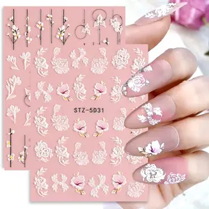 Spring Embossed Flower Nail Art Stickers 4 Sheets