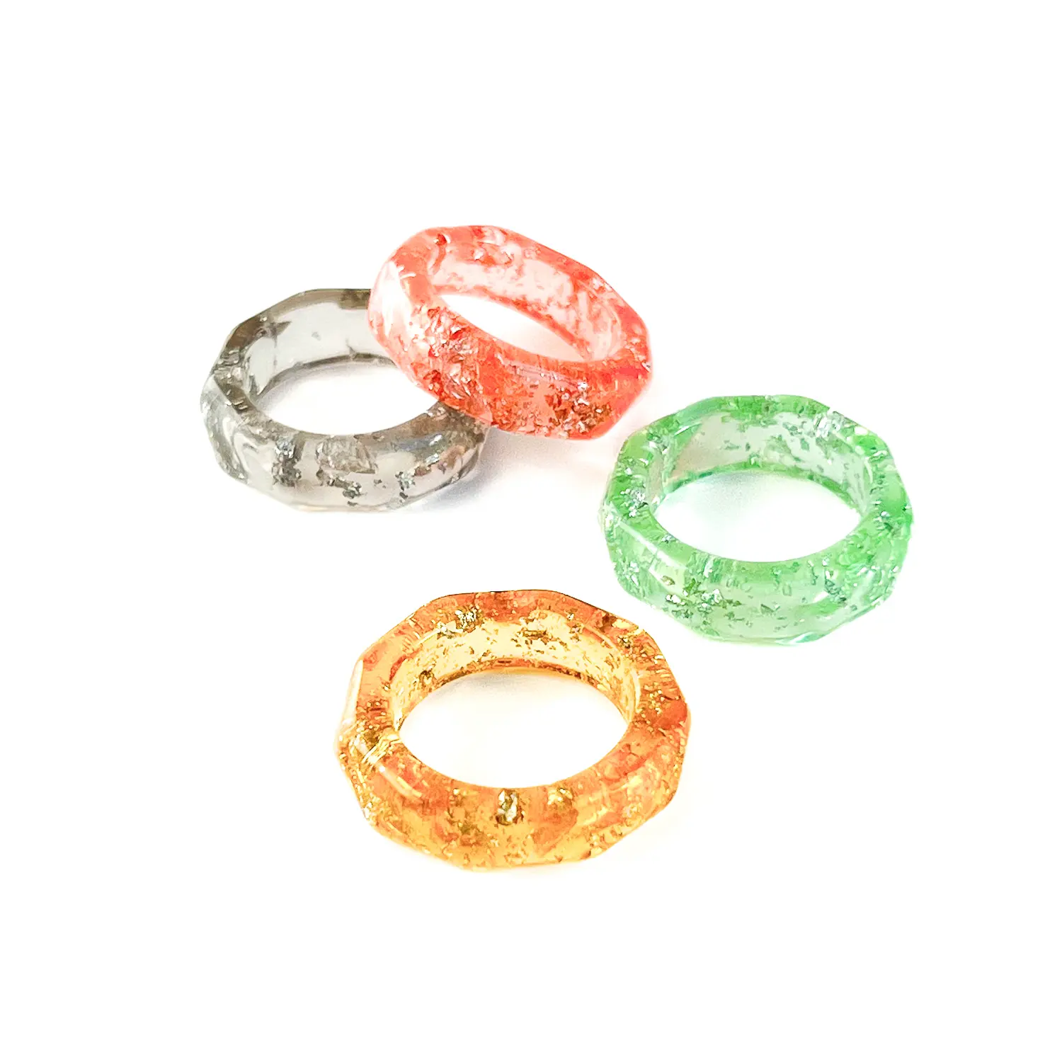 Viva Joya Resin Acrylic Plastic Knuckle Rings for Women, Chunky Trendy Colorful Stackable Jewelry, Metallic Gold Silver Flakes, Statement Dome Thick Rings