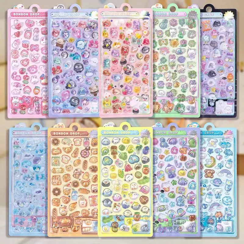 Kawaii Stickers Selectable 3D Puffy Carton Animal Sticker Random Design Cute 3D Sticker Room Decor DIY Decorative Decal for Phone Case Water Cup Supplies Shockproof Casing Protector