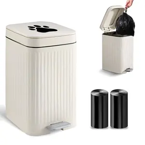 Dog Poop Trash Can Outside, 5L/1.3 Gal Dog Poop Bucket with Lid, Foot Pedal, Dog Waste Container with 40 Bags, Lid Soft Close for Pet, White