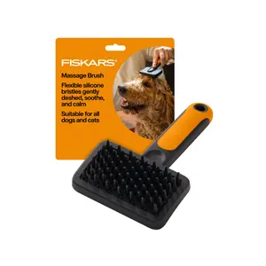 Fiskars Pet Massage Brush with Flexible Silicone Bristles for Gentle Deshedding Soothing and Calming Suitable for All Dogs and Cats