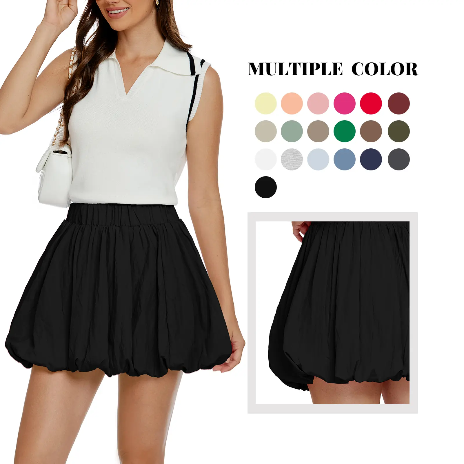 Women's Trendy Athletic Sport Skirt, High Waisted Bubble Hem with Built-in Workout Shorts & Elastic Waist for Tennis, Gym