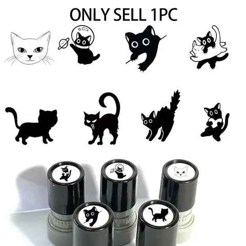 Black Cat Pattern Stamp (1/8pcs/set), Cute Cat Stamp, Teacher Reward Stamp, Encouragement Stamp for Students, Office Stationery & Supplies