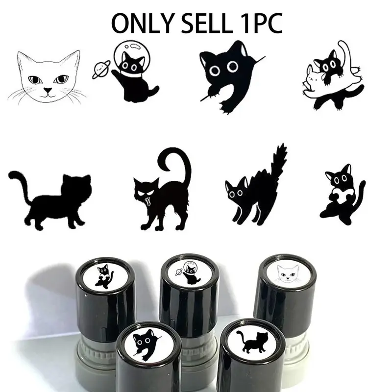 Black Cat Pattern Stamp (1/8pcs/set), Cute Cat Stamp, Teacher Reward Stamp, Encouragement Stamp for Students, Office Stationery & Supplies