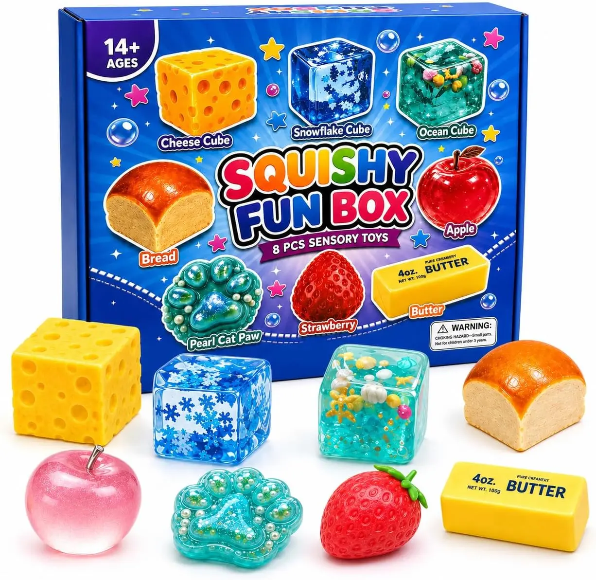 Malt Sugar Slow Rising Squish Mystery Box 8PCS, Cute Cartoon Food Animal Tactile Sensory Squeeze Toy for Daily Desktop Leisure