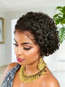 Natural Pixie Wig, Lace Wig 13x1, 150% Density Short Curly Human Hair Wigs for Women, Daily Party Cosplay Use, Human Hair Textured