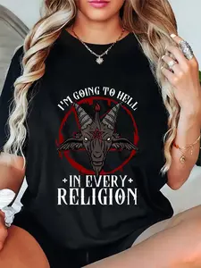 100% Cotton I'm Going To Hell In Every Religion l Satanic Goat Baphomet T-Shirt