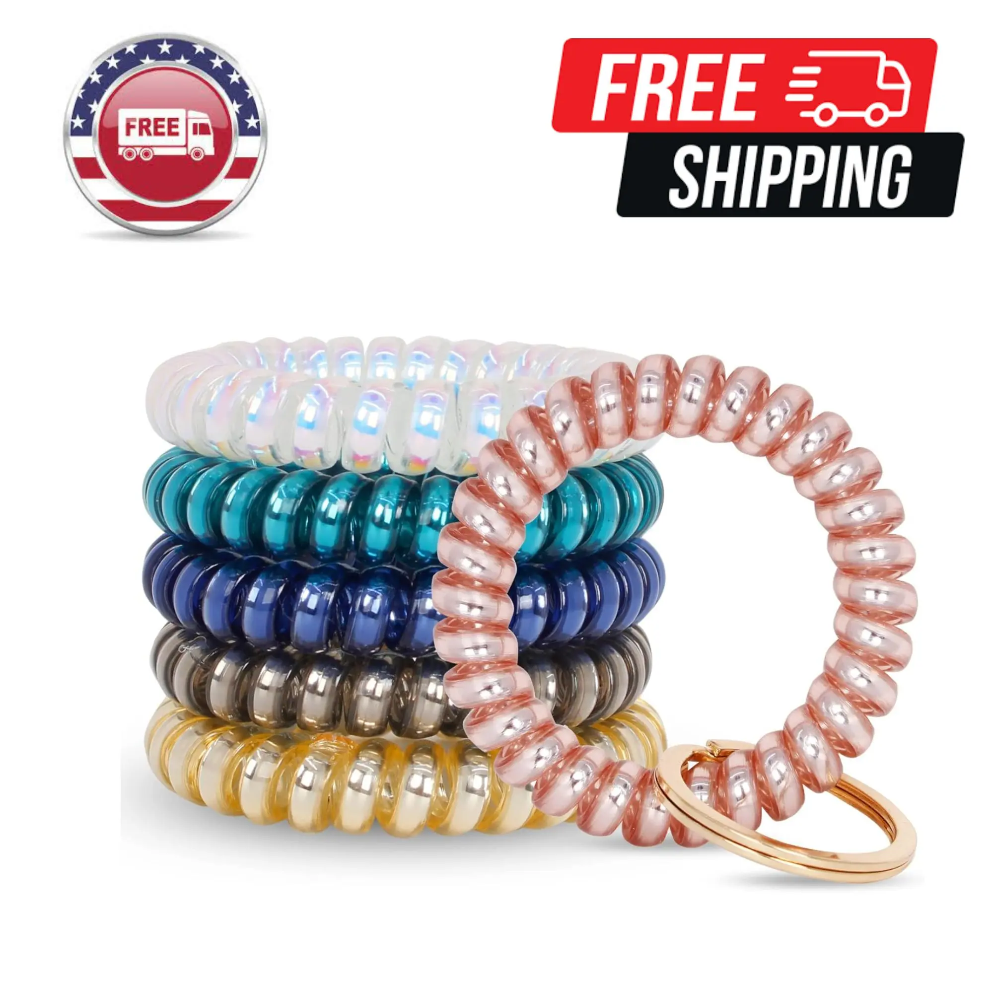 Stretchable Wristband Wristlet Keychain Elastic Coil Spring Spiral Key Chain for Gym Pool Sauna Outdoor Activities