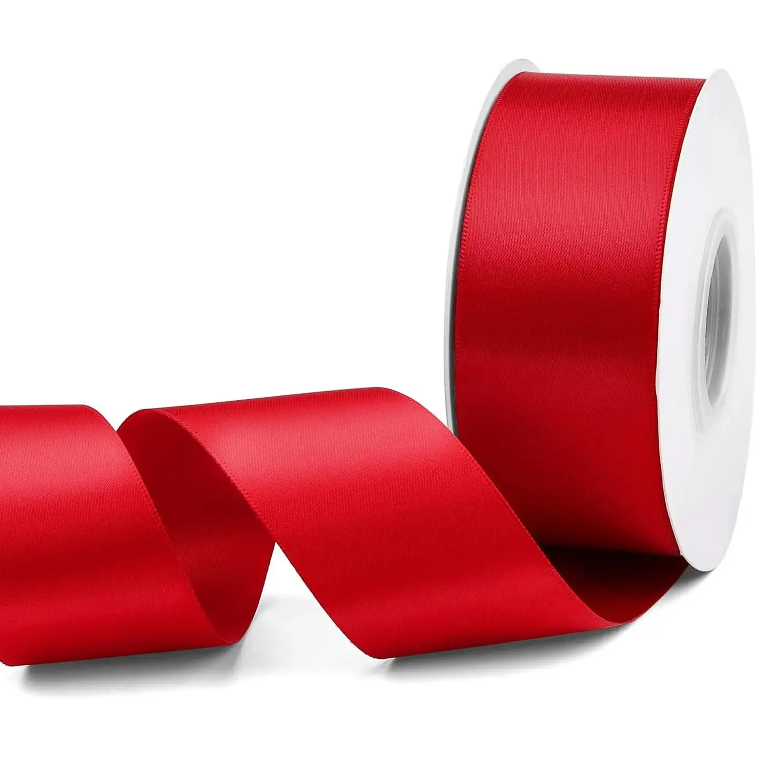 1.5 Inch Red Satin Ribbon 50Yards | Premium Bright Red Single Face Satin Ribbon, Ideal for Halloween Present Packaging, DIY Crafts, Wedding Decor