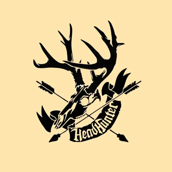 Headhunter Deer Skull Hunting Sticker, Bow and Arrow Antler Design Vinyl Decal for Car Truck Window or Laptop, Rustic Hunter Gift