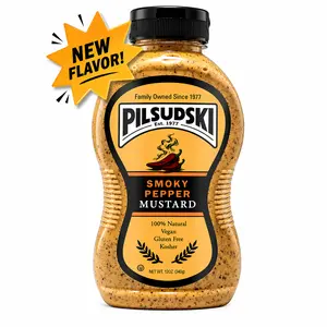 Pilsudski Smoky Pepper Mustard - All Natural Gluten Free Vegan Kosher 12 oz Squeeze Bottle Flavor Enhancer Since 1977