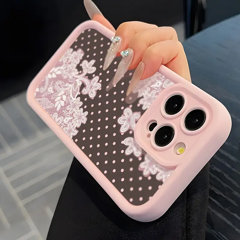 Cute Lace Polka Dot Phone Case Protector, Cellphone Casing, Smartphone Shell, Shockproof Protection Protective Cover for iPhone 15/15 Plus/15 Pro/15 Pro Max/11-16 Promax, Gift for Family/girlfriend, Smartphone Accessories