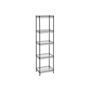 SONGMICS 5-Tier Metal Storage Shelves, Kitchen Rack, Adjustable Shelves, 4 Hooks, PP Sheets, Total Load Capacity 220 lb, for Bathroom