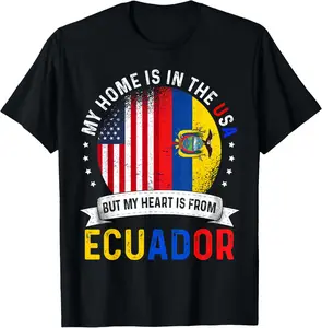 100% Cotton Ecuadorian American Patriot Heart is from Ecuador Flag T-Shirt