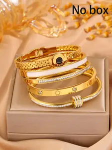 5-piece elegant and luxurious stainless steel bracelet set, suitable for both women and men with high-quality and fashionable bracelets, perfect for daily travel and important occasions, perfect gift, Trendy Stack Bangle