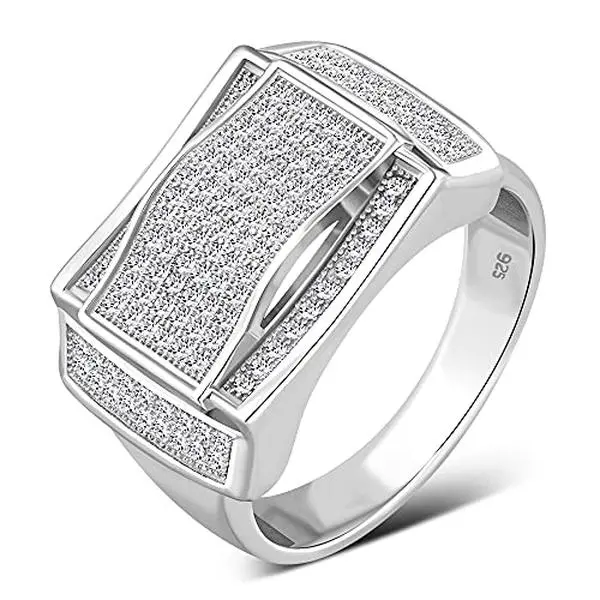 Men's 925 Sterling Silver Statement Ring Cubic Zirconia Elegant Ring Pave Ring, Everyday Wear